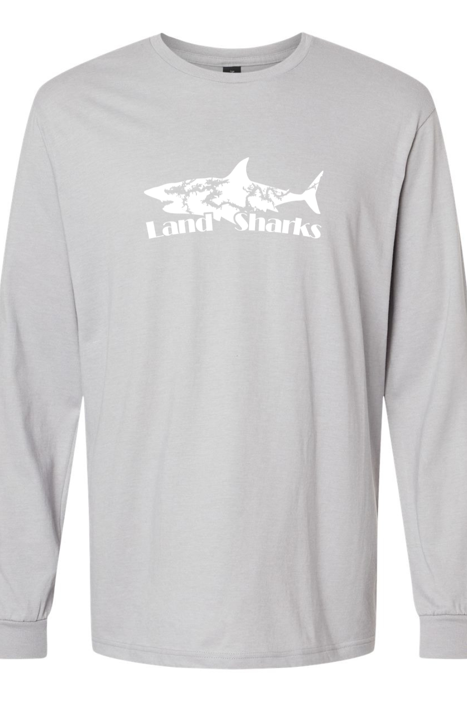 Land Sharks Logo (White) | Long Sleeve Grey Tee