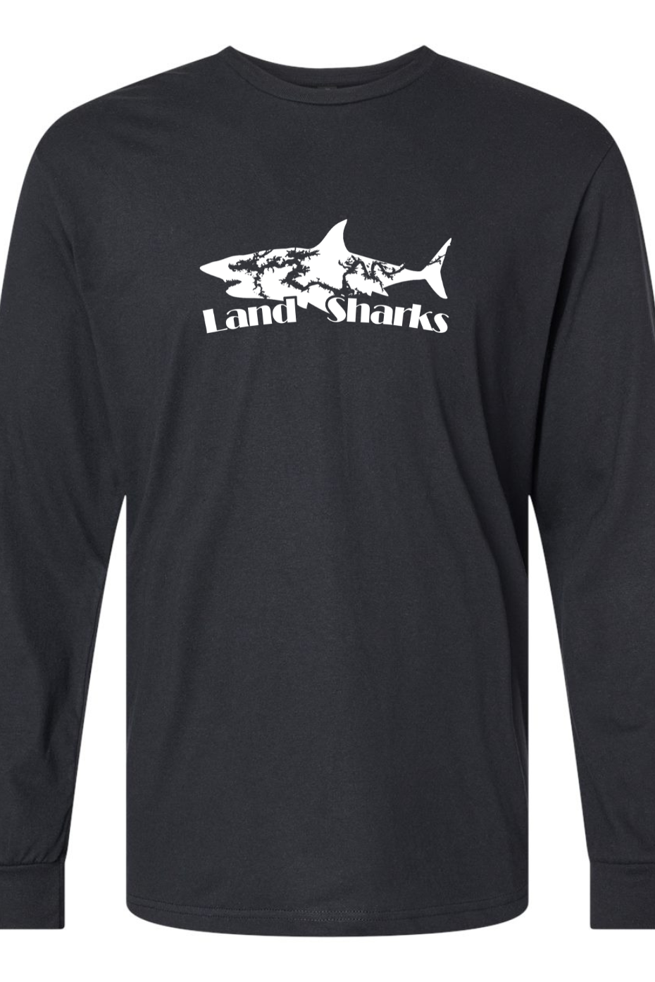 Land Sharks Logo (White) | Long Sleeve Black Tee