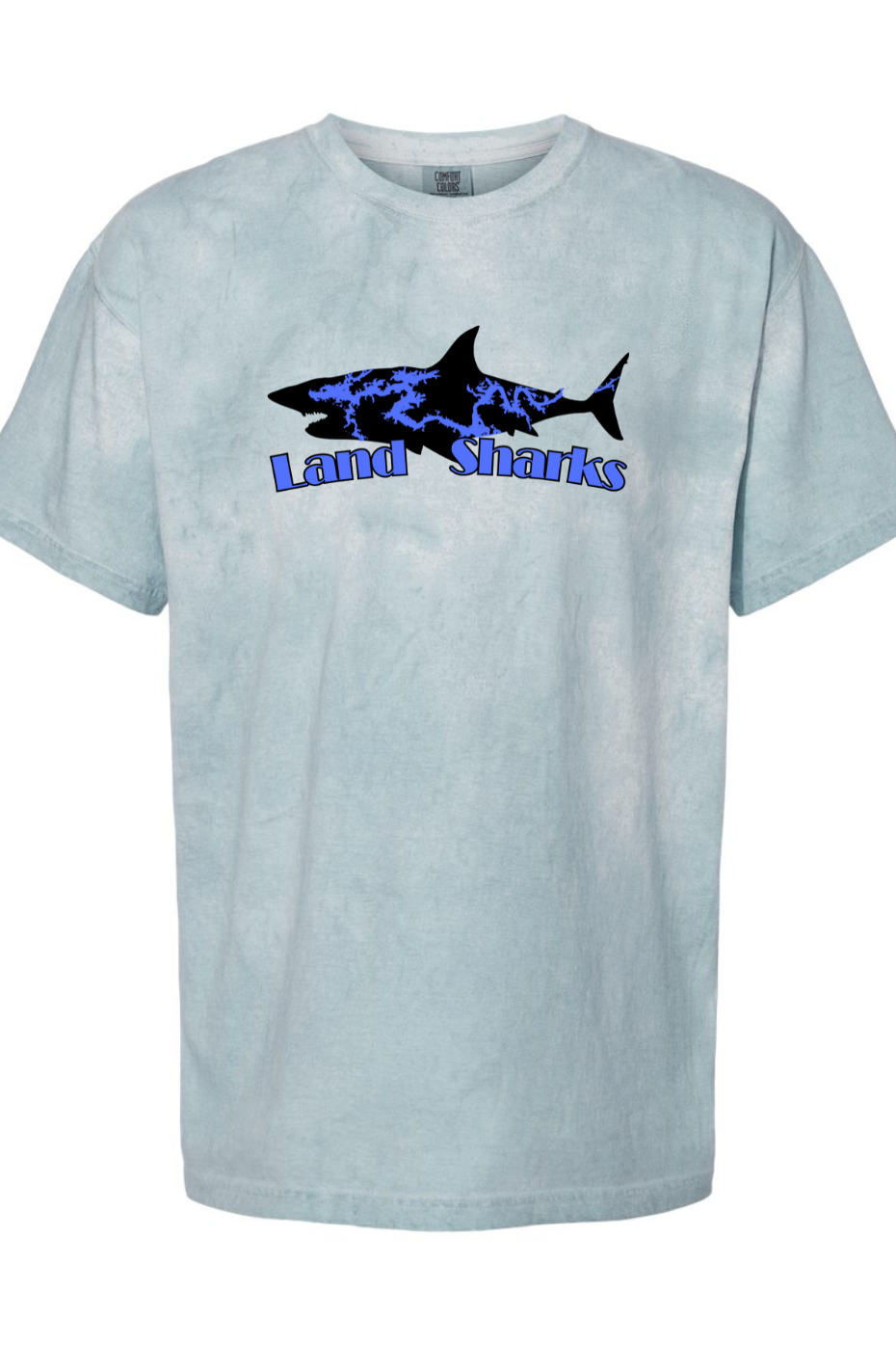 Land Sharks Logo (Black) | Colorblast Blue Tee