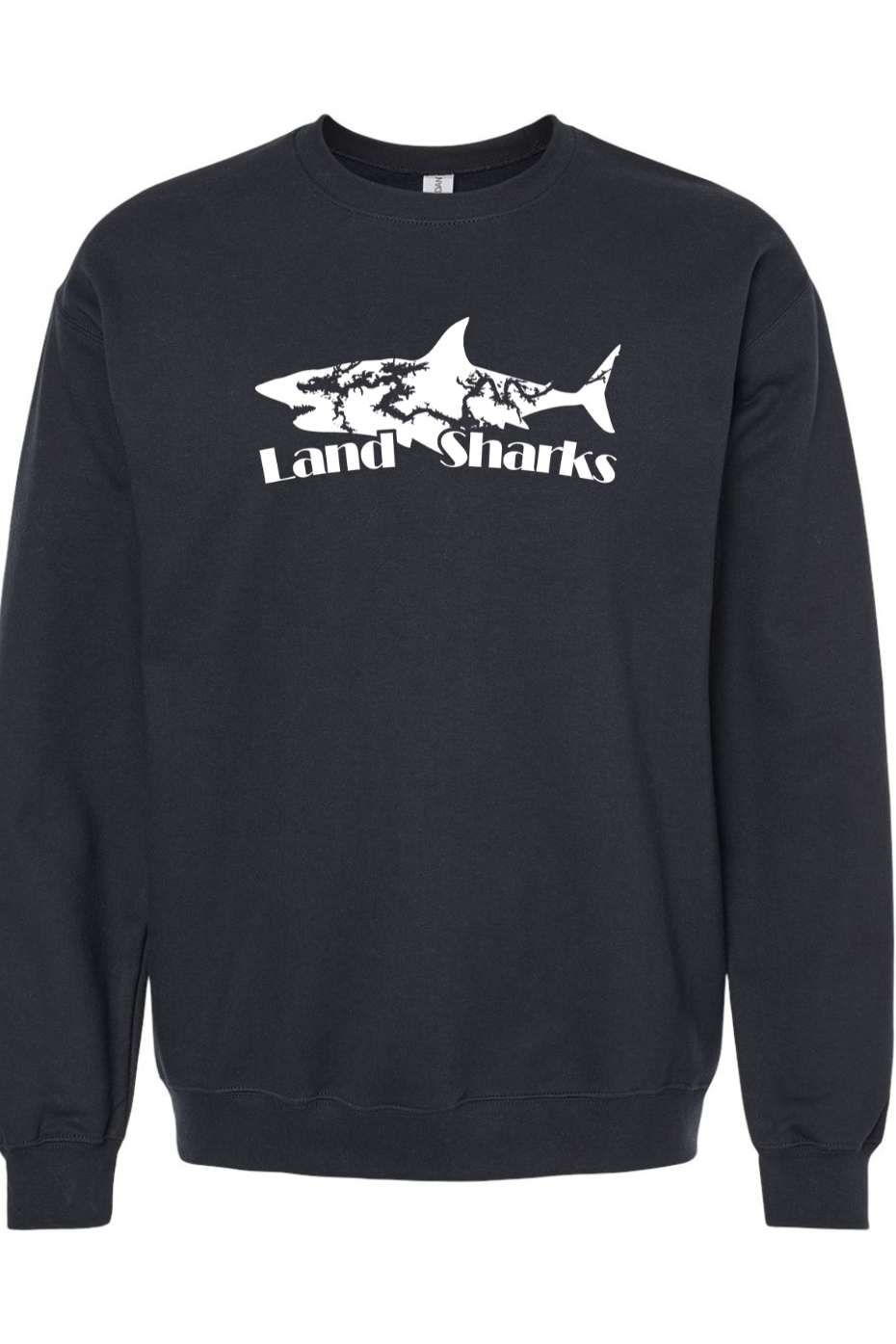 Land Sharks Logo (White) | Black Crewneck Sweatshirt