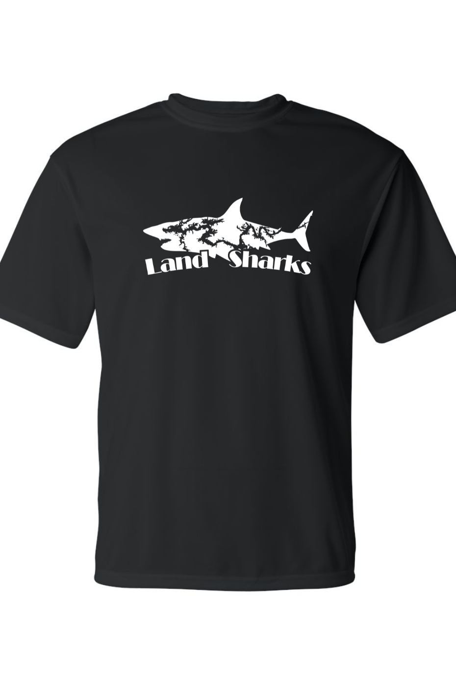Land Sharks Logo (White) | Black Performance Shirt