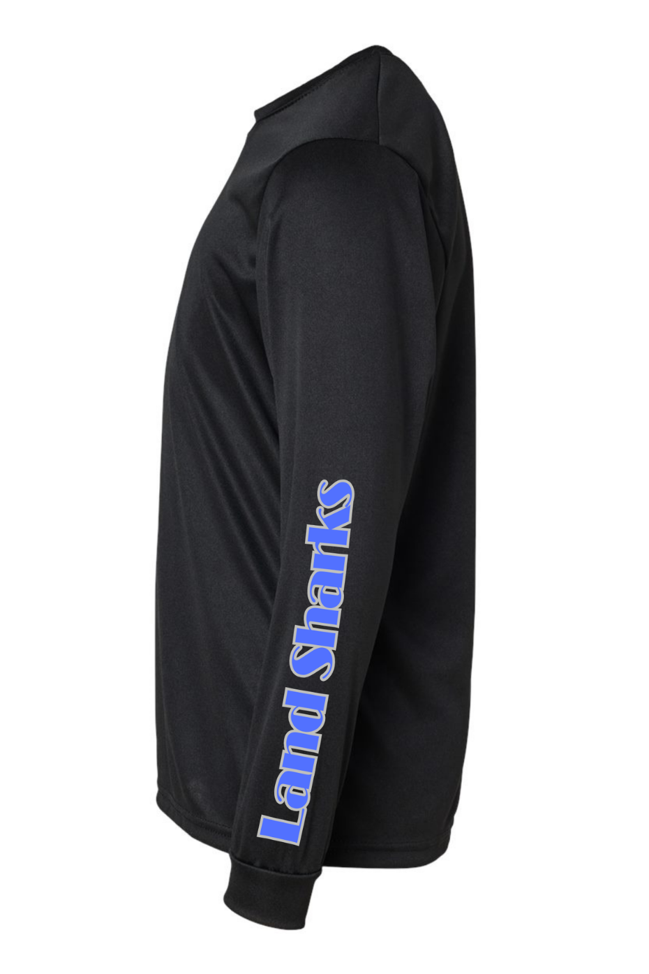 Land Sharks Sleeve Print (Blue) | Black Long Sleeve Performance Shirt