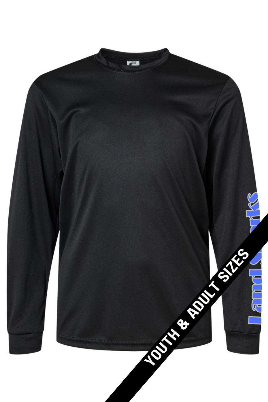 Land Sharks Sleeve Print (Blue) | Black Long Sleeve Performance Shirt