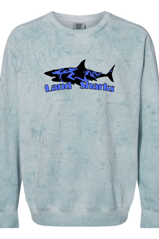 Land Sharks Logo (Black) | Blue Colorblast Crewneck Sweatshirt