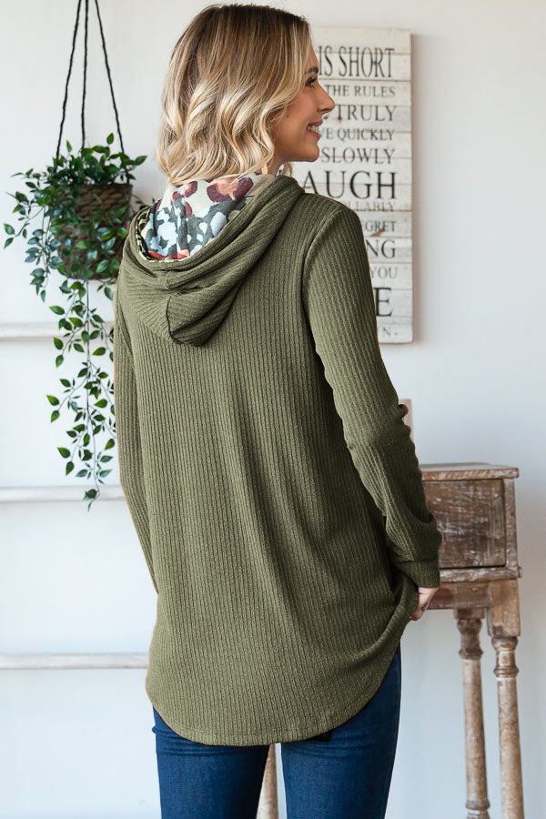 Ribbed Hooded Top | Olive