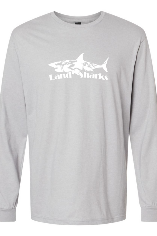 Land Sharks Logo (White) | Long Sleeve Grey Tee
