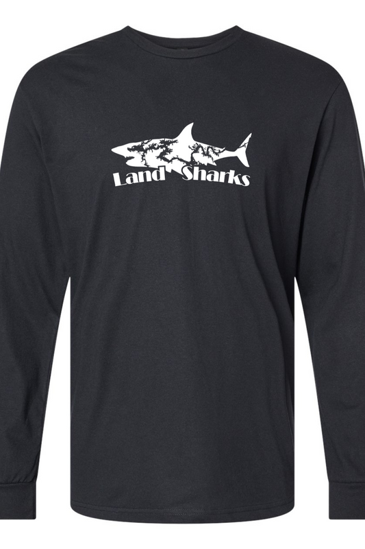 Land Sharks Logo (White) | Long Sleeve Black Tee