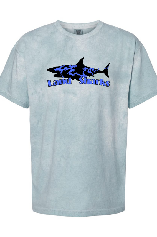 Land Sharks Logo (Black) | Colorblast Blue Tee