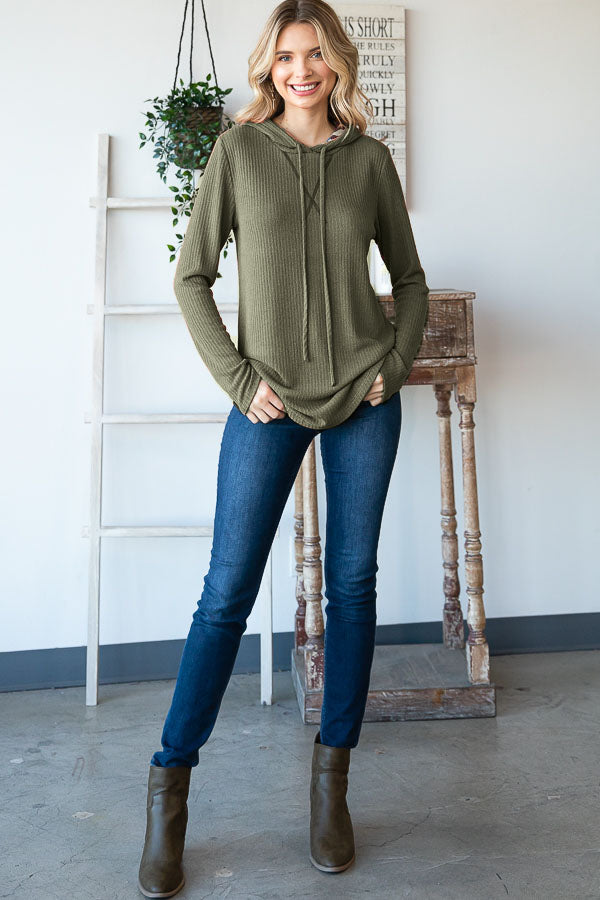 Ribbed Hooded Top | Olive