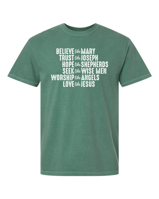 Believe Like Mary Christmas Tee | Green