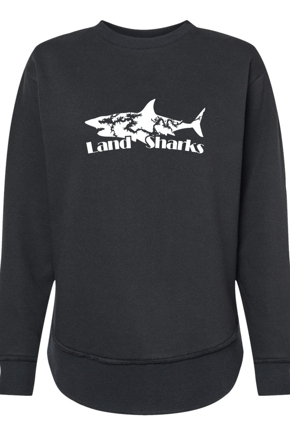 Land Sharks Logo (White) | Black Crewneck Tunic Sweatshirt