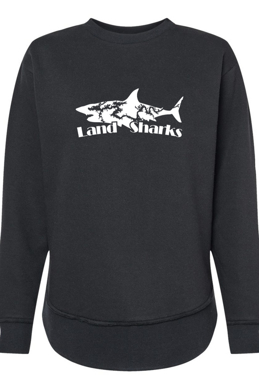 Land Sharks Logo (White) | Black Crewneck Tunic Sweatshirt