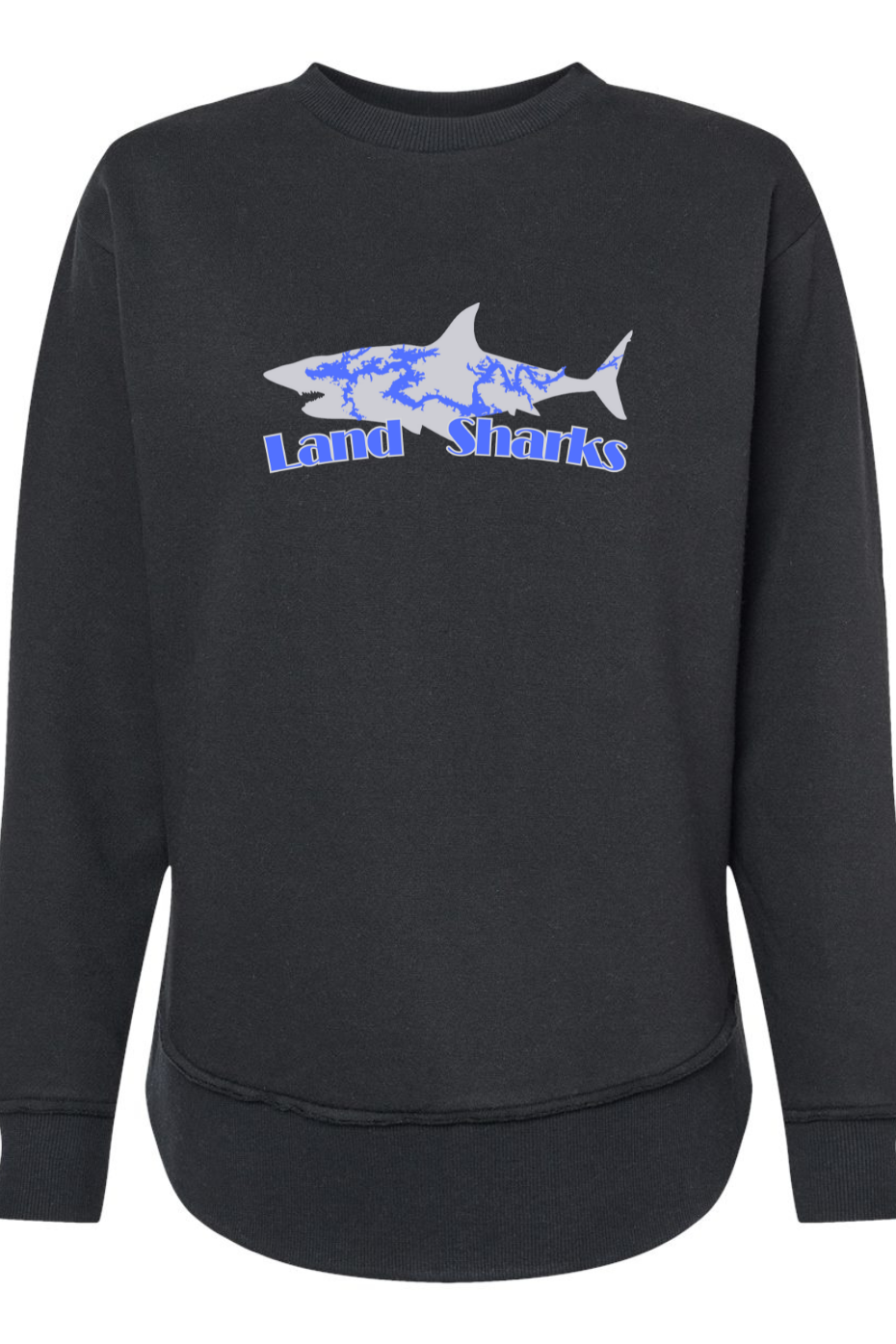 Land Sharks Logo (Grey) | Black Crewneck Tunic Sweatshirt