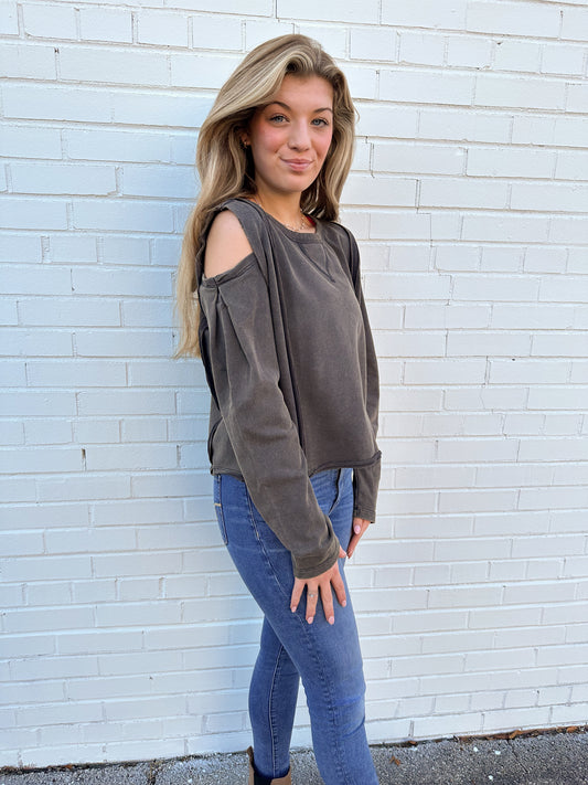 Mineral Washed Cold Shoulder | Charcoal