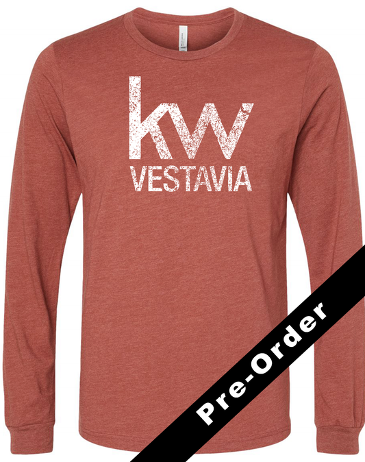Long Sleeve Tee - Heather Clay - Distressed KW Logo