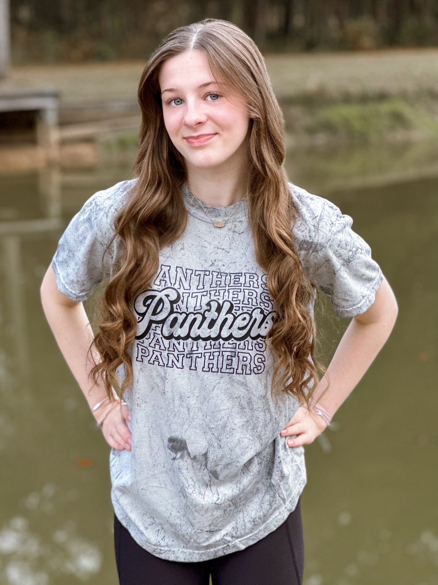 Panthers Cursive Tee | Colorblast Grey