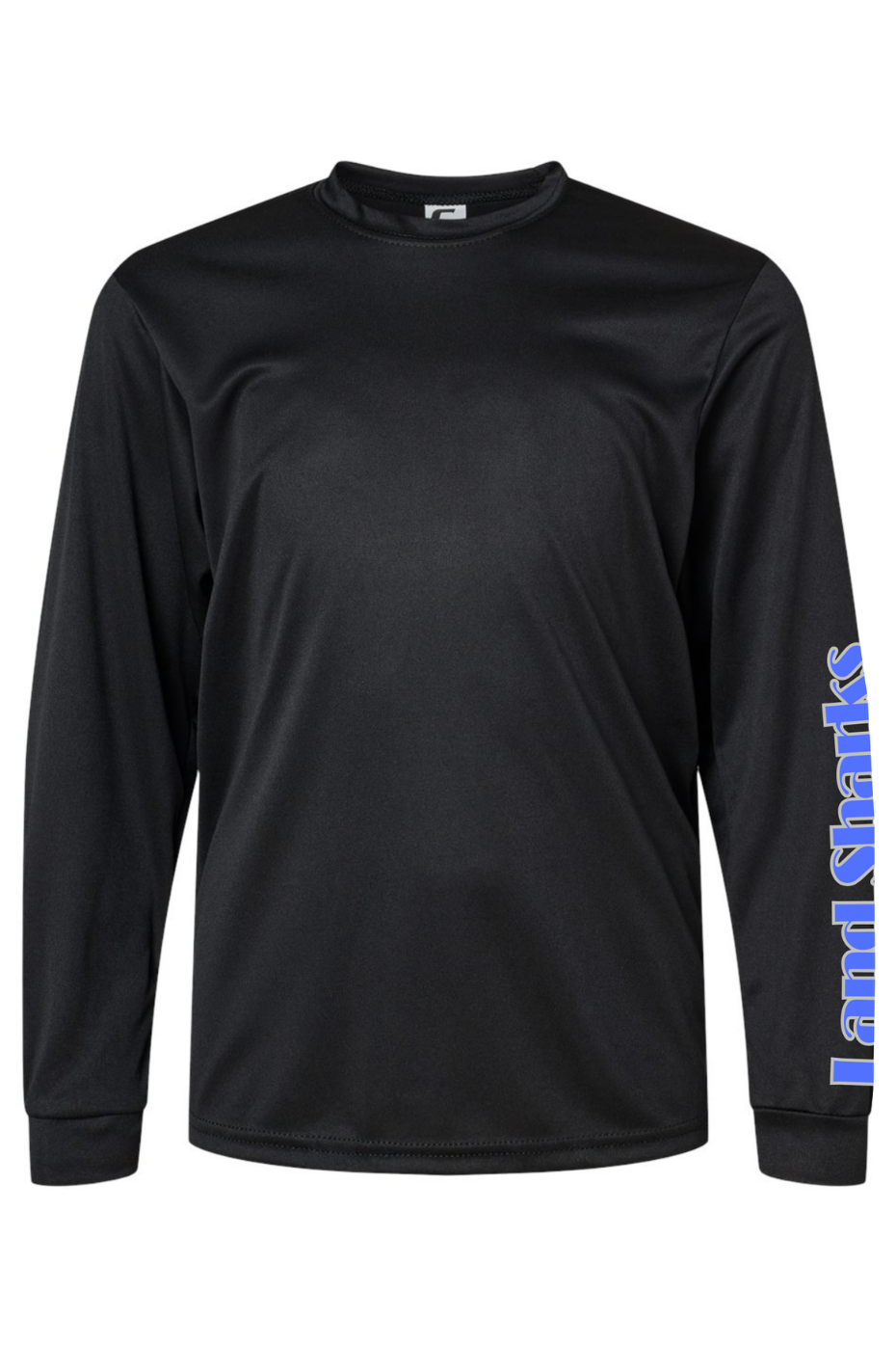 Land Sharks Sleeve Print (Blue) | Black Long Sleeve Performance Shirt