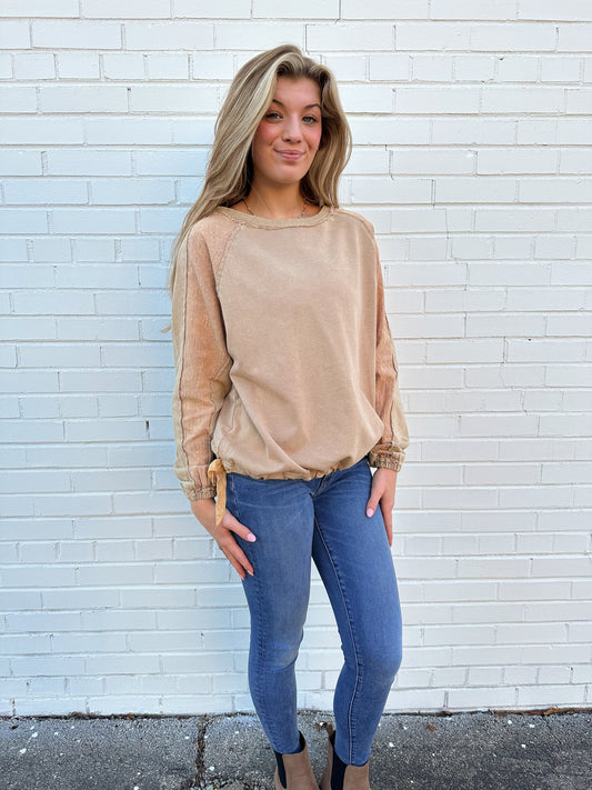 Mineral Washed Side Tie Sweatshirt | Taupe