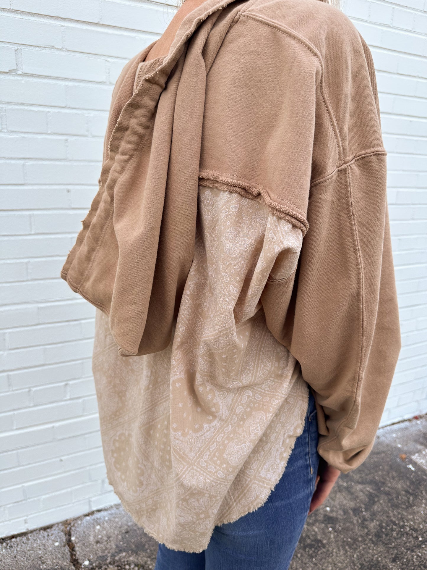 Mineral Washed Contrast String Hoodie | Taupe