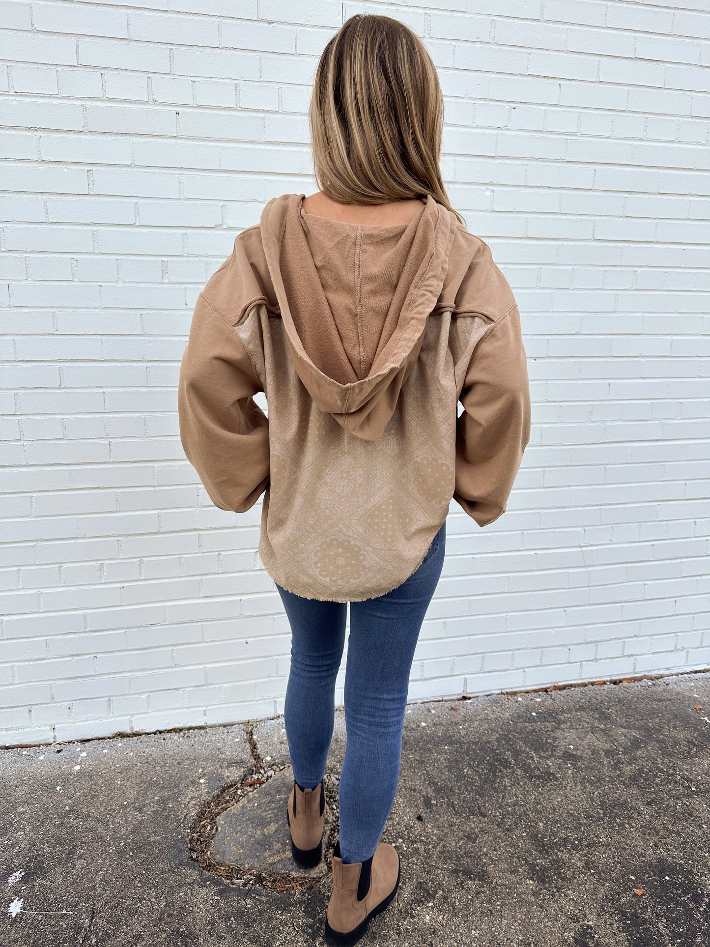 Mineral Washed Contrast String Hoodie | Taupe