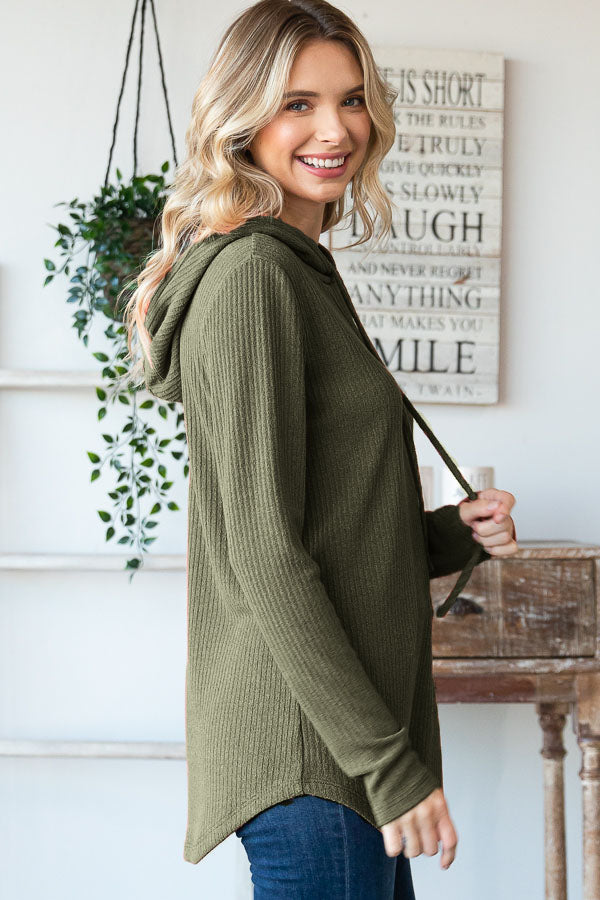 Ribbed Hooded Top | Olive