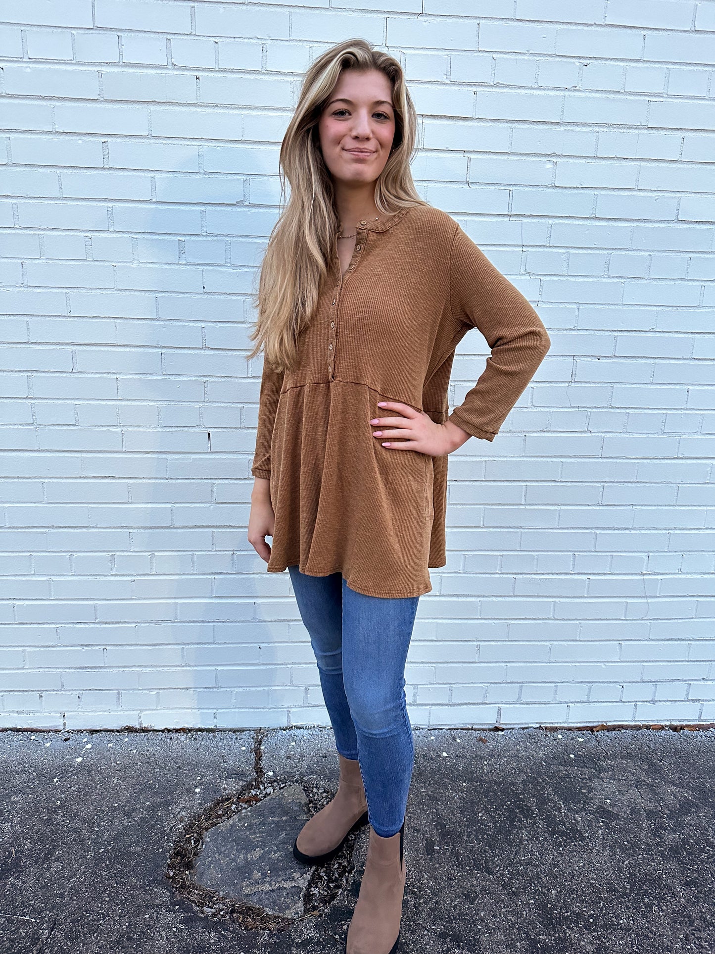 Mineral Washed Button Front Tunic Top