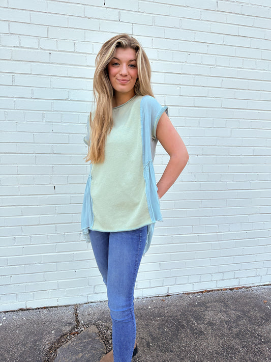 Mineral Washed High Low Top | Sky Blue