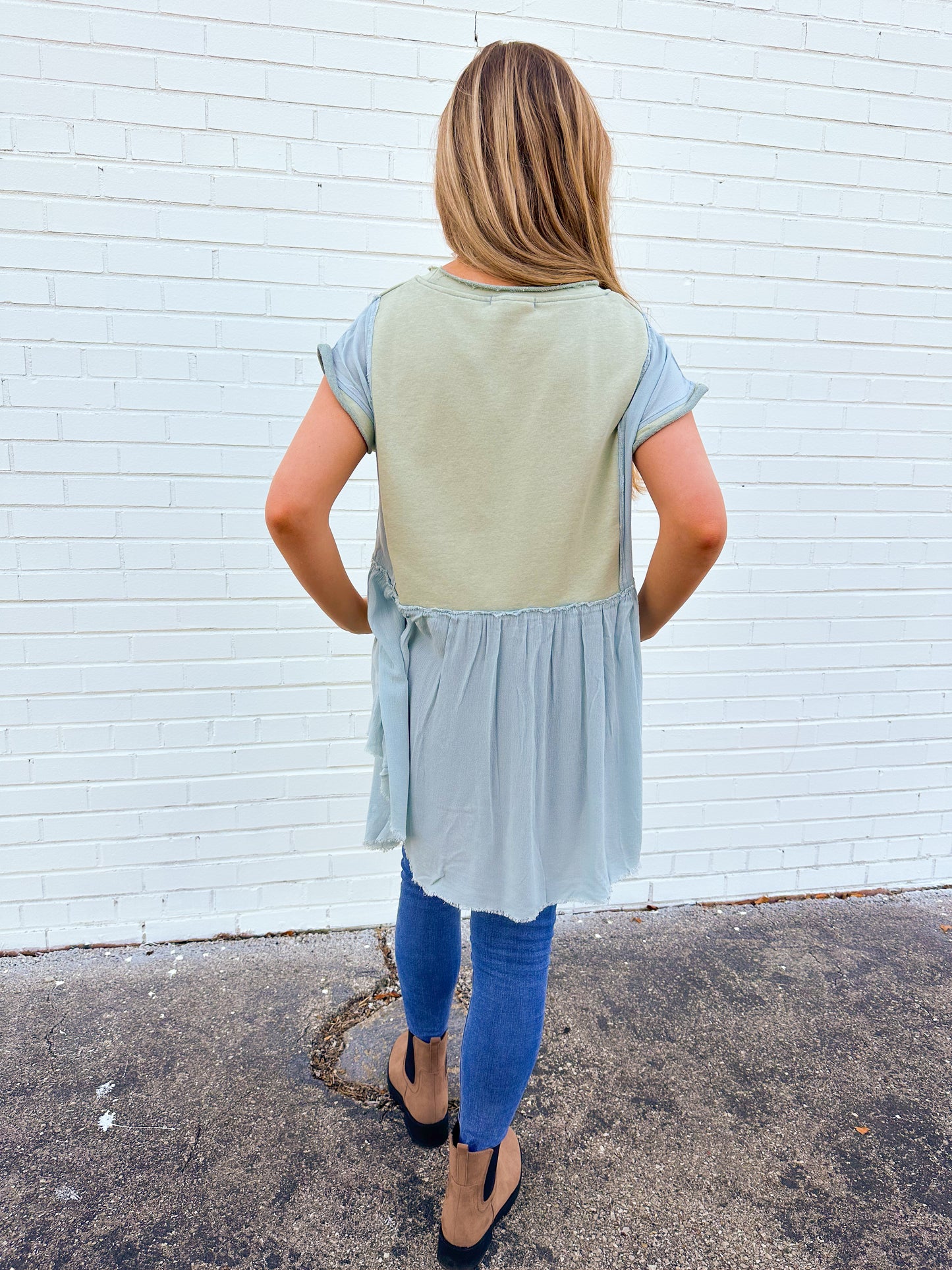 Mineral Washed High Low Top | Sky Blue