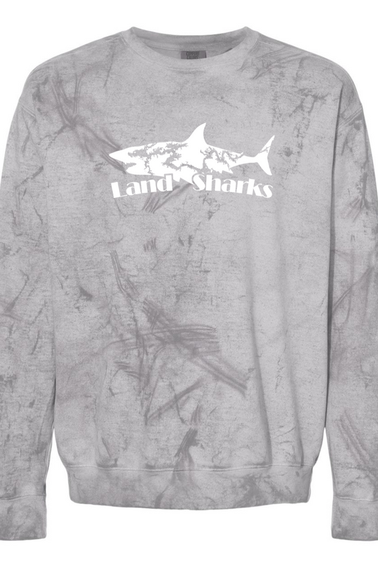 Land Sharks Logo (White) | Grey Colorblast Crewneck Sweatshirt