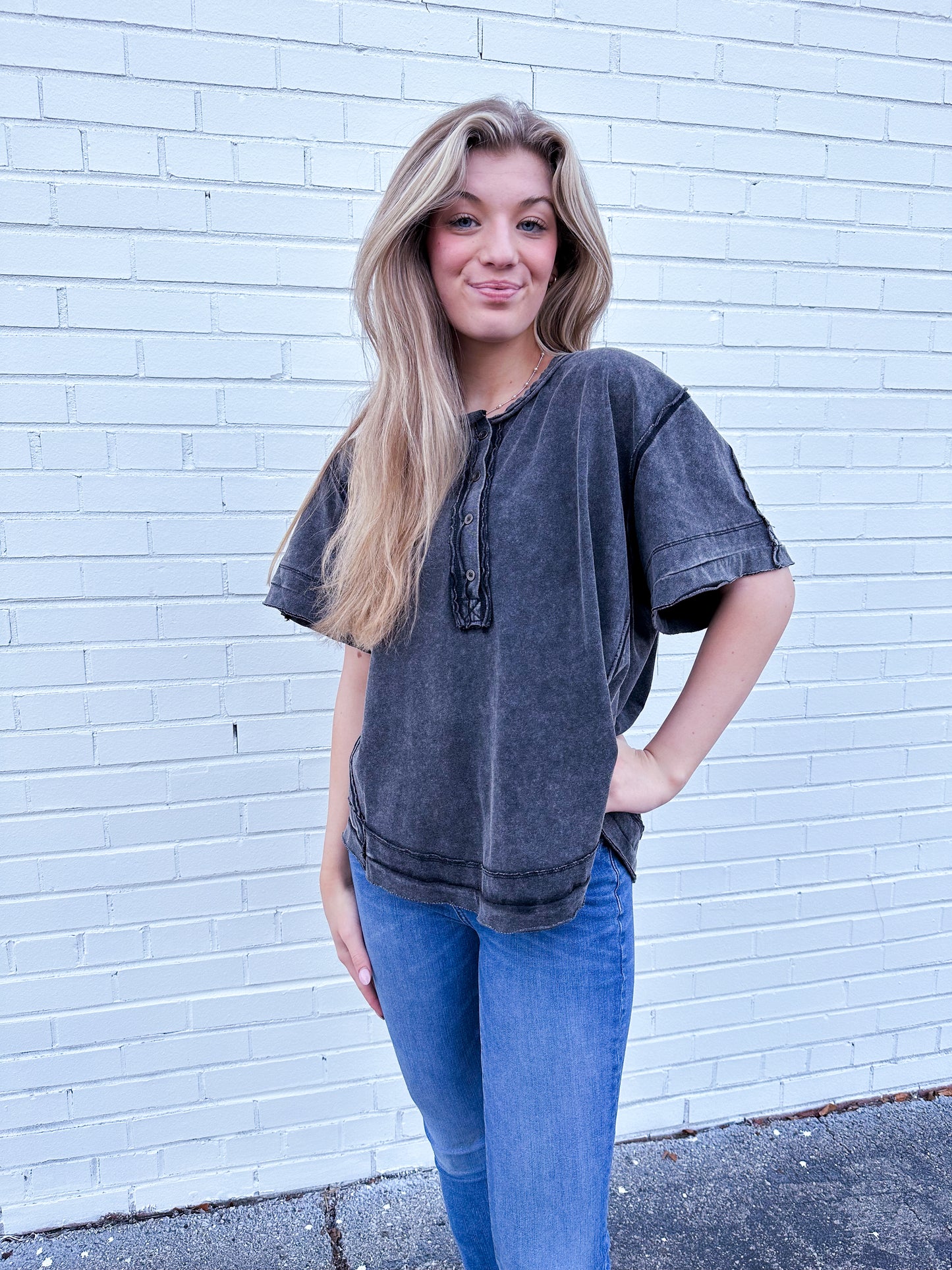 Mineral Washed Heritage Henley Top