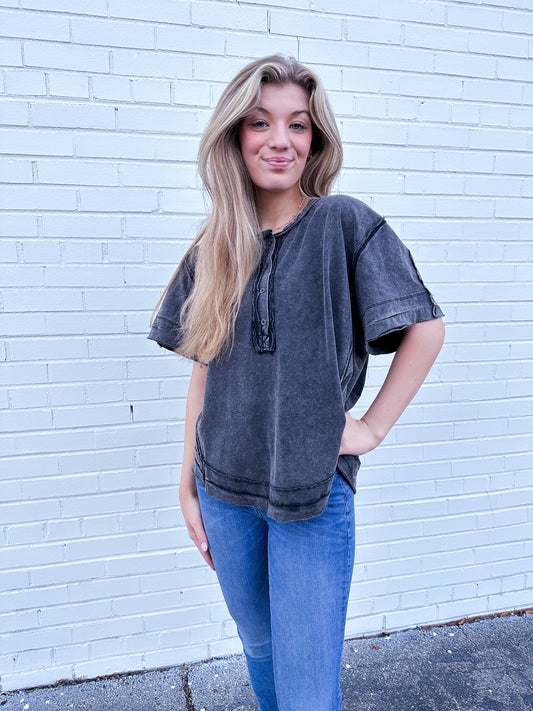 Mineral Washed Heritage Henley Top