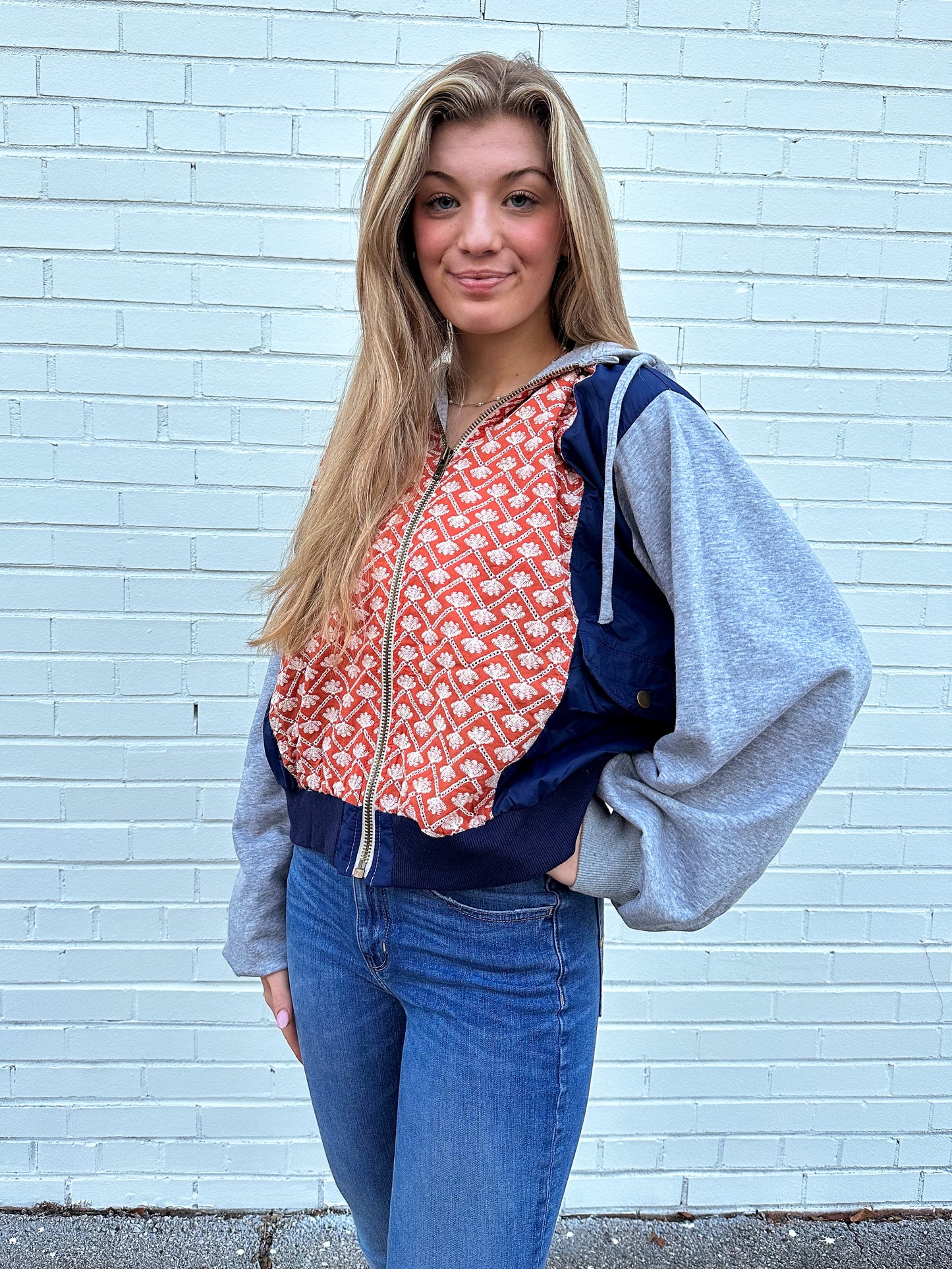 Crochet Detail Color Block Hoodie