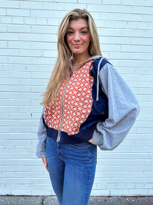 Crochet Detail Color Block Hoodie