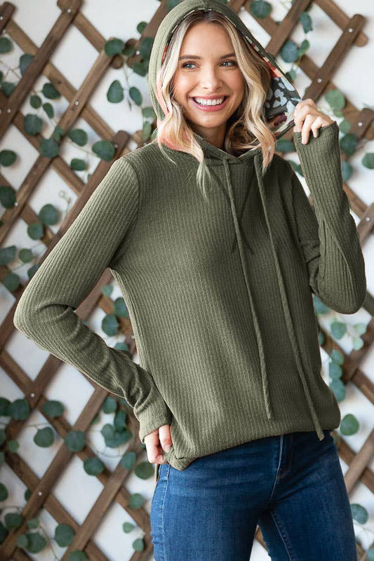 Ribbed Hooded Top | Olive